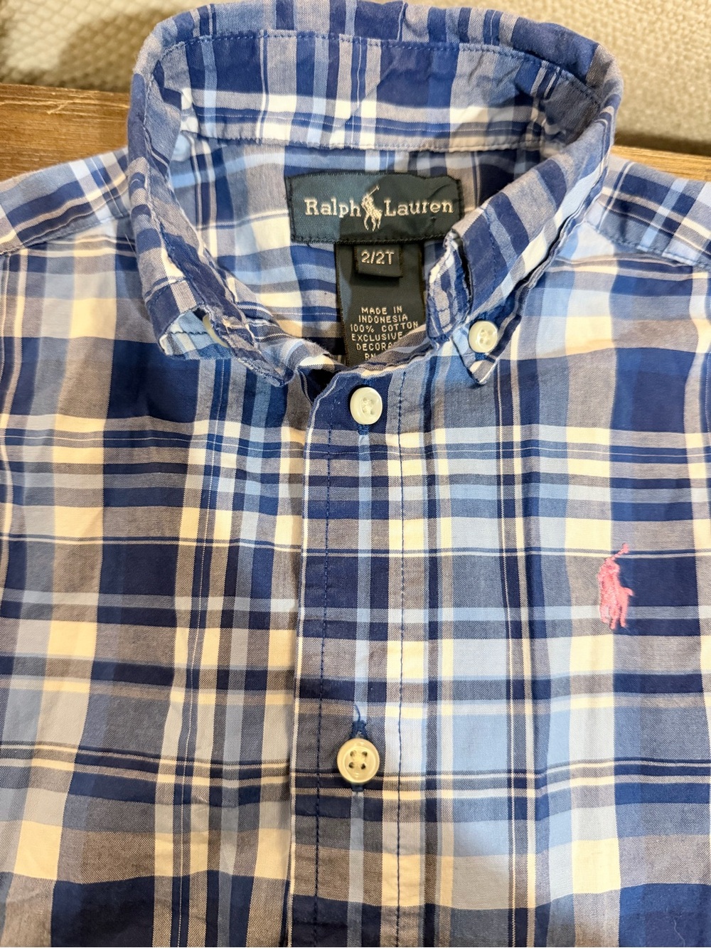 Ralph Lauren 2T Blue and White Plaid Button-Down Shirt